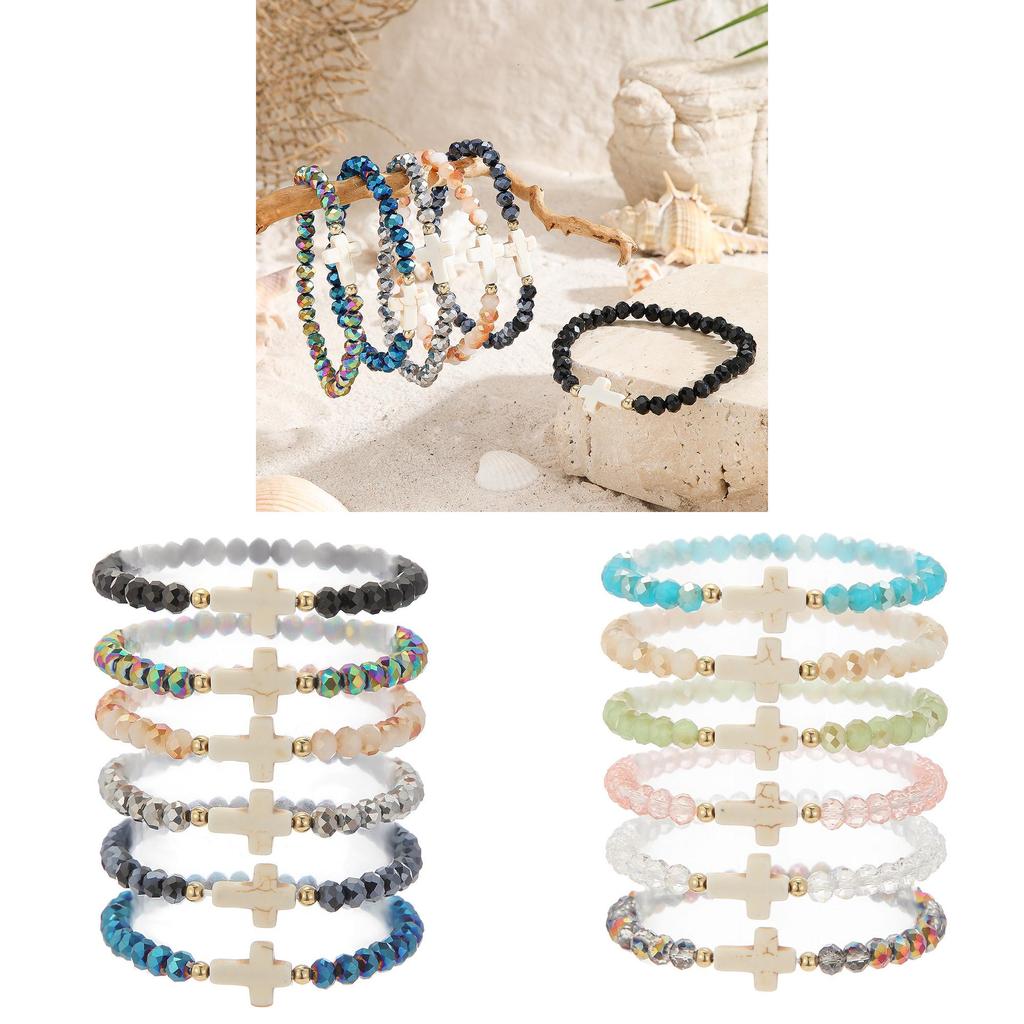 Bohemian Lady Stacking Bracelet With Turquoise Cross And Colorful Crystals For Travel Gift