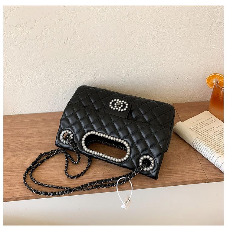 Xiaoxiangfeng pearl wrist new portable shoulder trendy fashion versatile underarm bag embroidery thread diamond grid