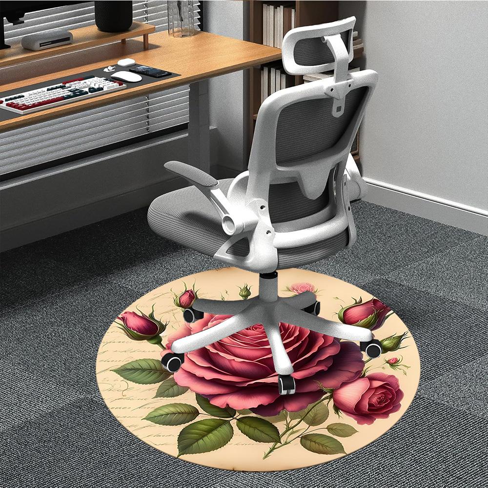 

1pc RoseChair Carpet for Office, Indoor Non-Slip Washable Polyester Fiber Carpet, Mat For Office, Machine Washable 80cm