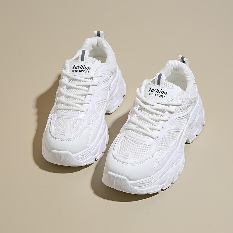 Fashion Summer Women's Fashionable Sneakers - Small White Casual Breathable Mesh Rubber Surface Versatile Elasticity Sports Shoes Are