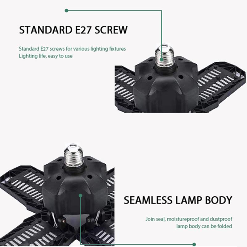 High Power 4 Blade Fan Light Indoor 80W 110-240V Black Plastic Coated Aluminum Foldable LED Fan Blade