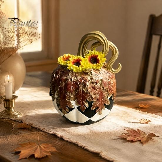 Halloween Pumpkin Decor Black And White Striped Ornament, Retro Style Resin Sturdy Indoor Desktop Decoration Tabletop Centerpiece, Ornament