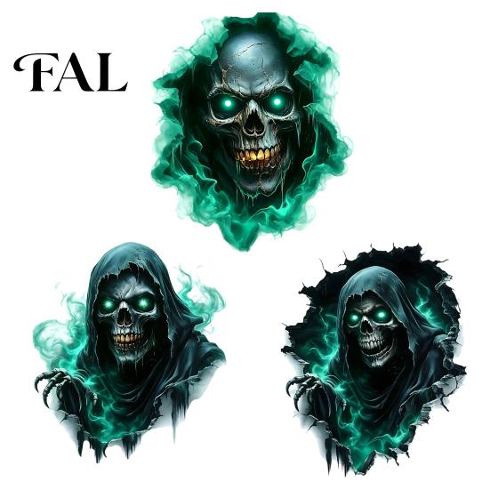 Adesivo Murale Interno Tema Halloween, Decalcomania Teschio Horror, Vetrofanie Impermeabili Autoadesive Spaventose, per Casa Soggiorno Camera da Letto