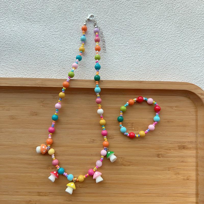 Koreanisches Niedliches Kinder-Blumen-Halsketten- & Armband-Set für Herbst/Winter