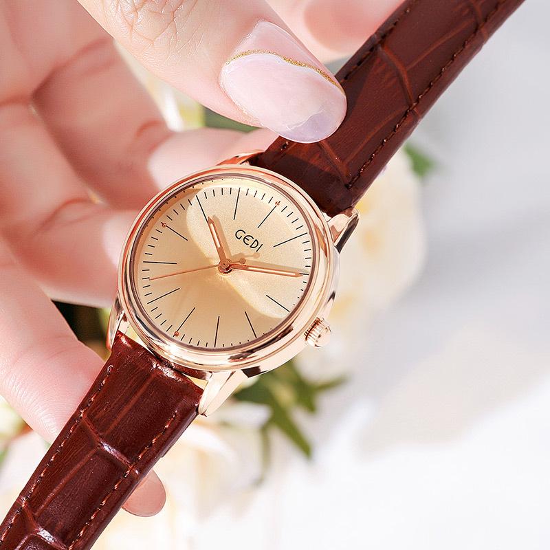 Simple Classic Disc Bamboo Pattern Belt Quartz Watch Women'S Retro Waterproof Watch