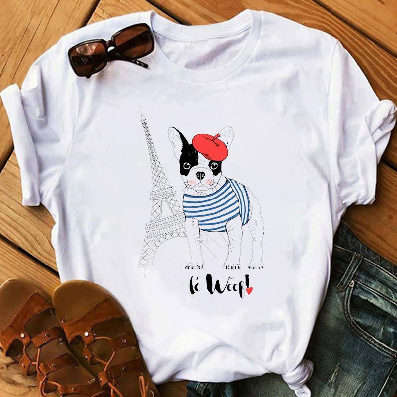 Kawaii French Bulldog T Shirt Women Dog Lover Top Tees Femme Summer Top Female Aesthetic Clothes Graphic Tshirt Camisetas Mujer