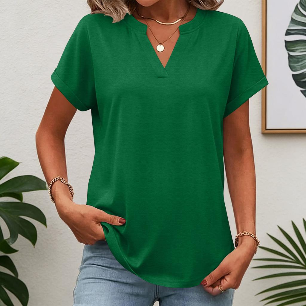 Womens Tops Short Sleeve Tee Summer V Neck Shirts Work Blouses Business Tunic