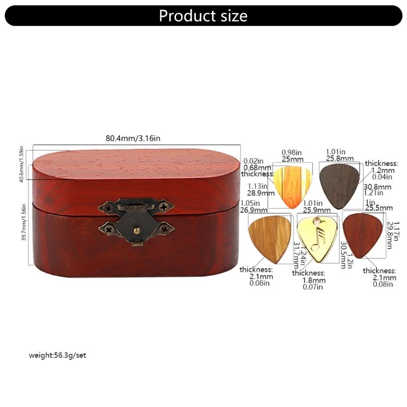 Wood Guitar Pick Storage Box Container Portable Guitar Pick Box Holder Collector with 5 Guitar Pick Gift for Guitarist