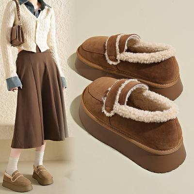 Women's Hairy Slippers Fall Winter New Fur Lined Snow Boots Thick Bottom Padded Head Outside Wear Cotton Slippers
