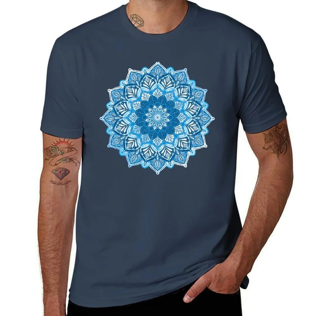 Boho Mandala In Monochrome Blue and White T-Shirt Graphic T Shirts Designer Shirts Basketball Graphic Tees Mens T Shirts