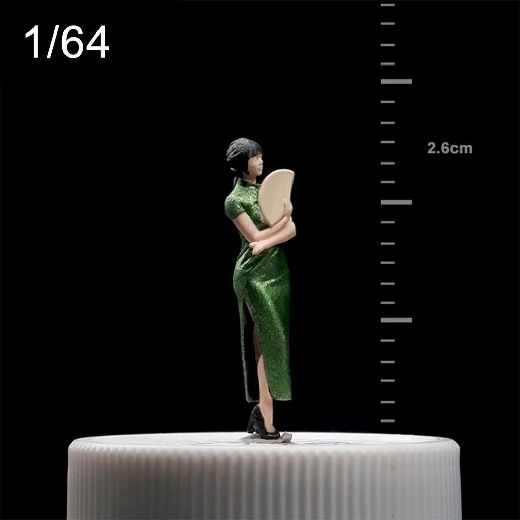 1/64 Scale People Figure Resie Cheongsam Girl Hand Painted Miniature Figurine for Micro