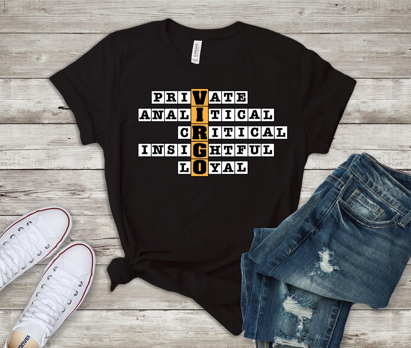 Virgo September Shirt, Crossword T-Shirt, Born in August September Virgo Shirt, Funny Virgo Zodiac Tee, Virgo Characteristics Birthday Tee L