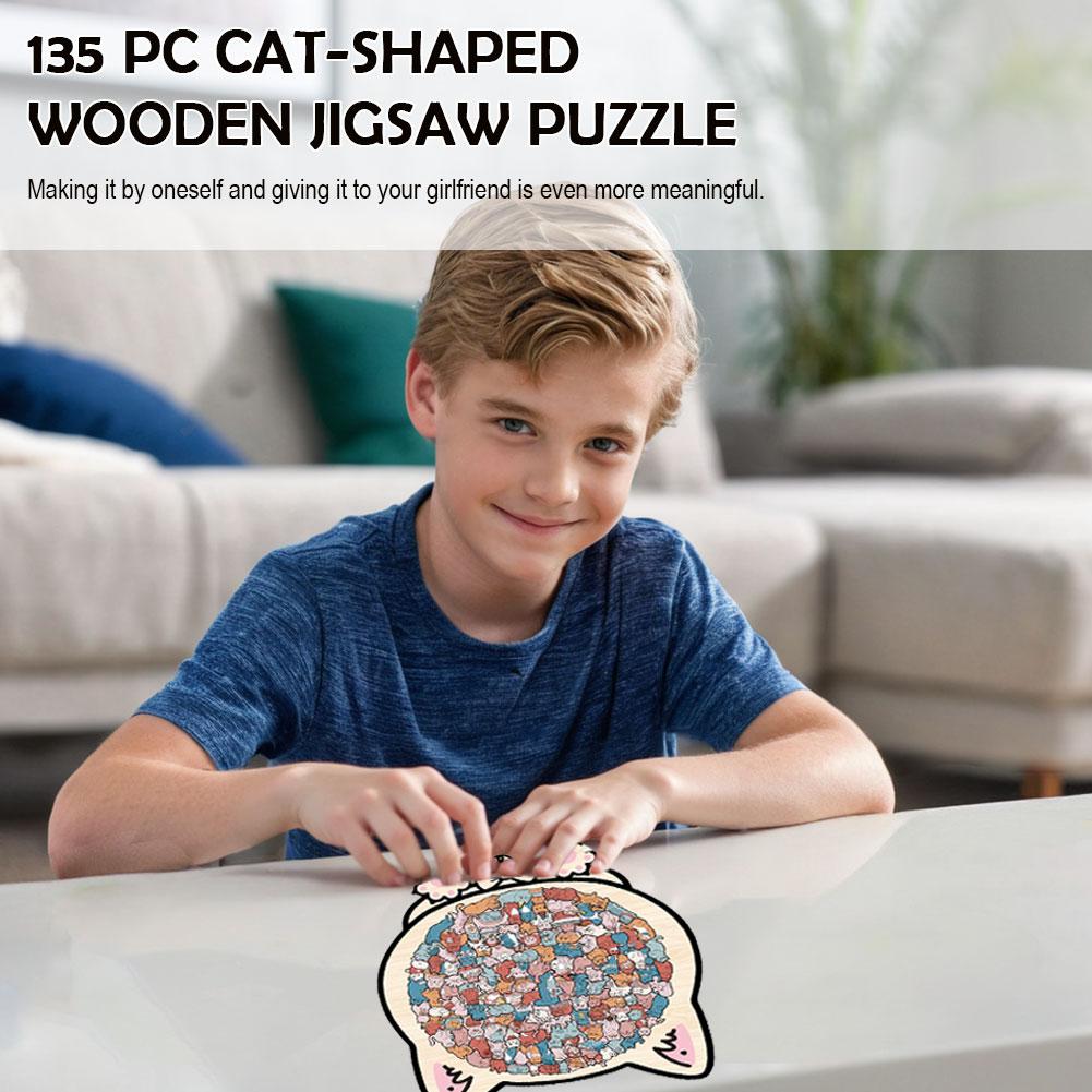 Colorful Wooden Cat Puzzle, Unique Animal Shape Jigsaw Puzzle For Home Decor, Fun Educational Toys XMAS Gifts Kids & Adults