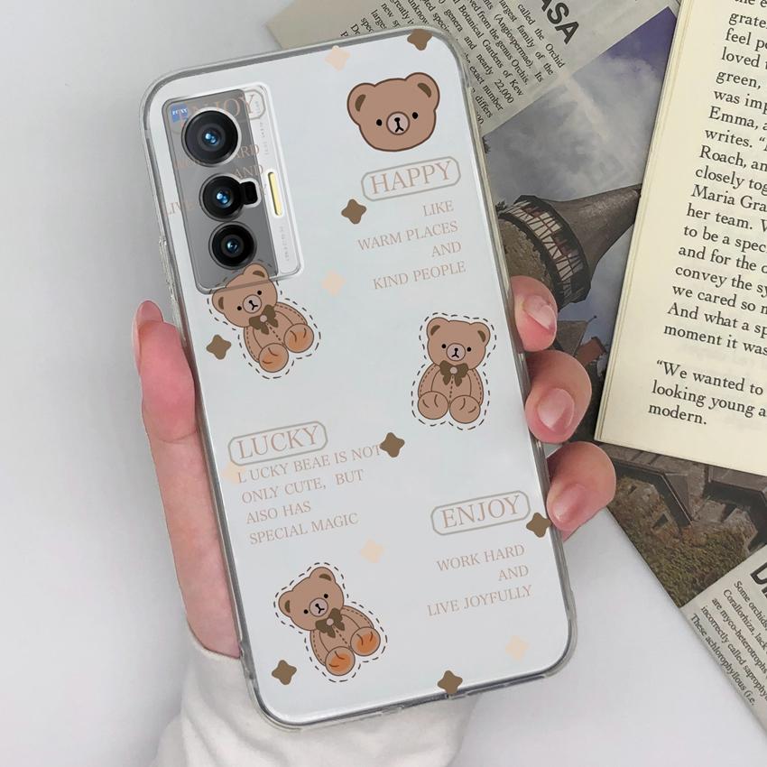 Casing For Vivo X70 X80 X60 Pro Plus X200S X21 X27 Beautiful Pink Heartshaped Pattern Phone Case Transparent Silicone Anti Slip Shell For Vivo Housing