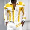 Men's Black and White Geometric Coarse Stripe Printed Long Sleeved Lapel Shirt, Retro Slim Fit Shirt, Trendy Casual Men's Top