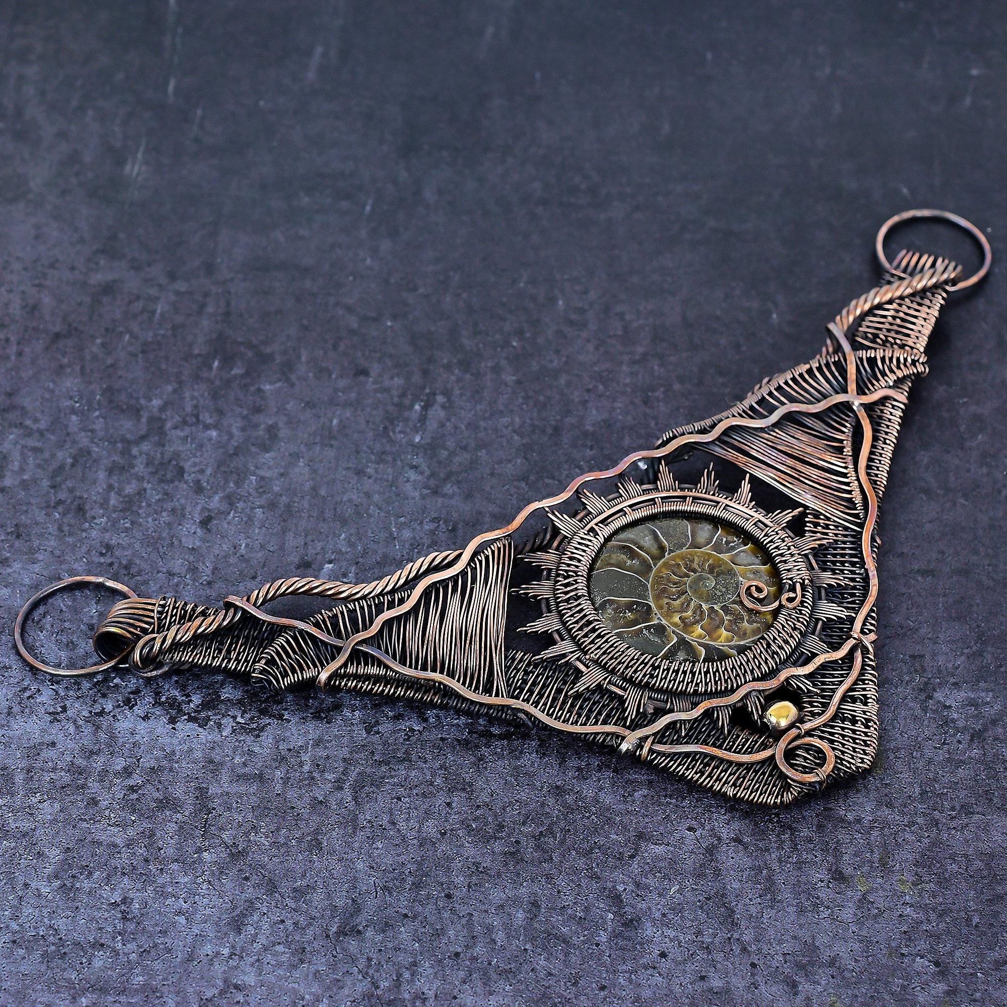 

Natural Ammonite Fossil Gemstone Copper Wire Wrap Jewelry Necklace 18 f2h79