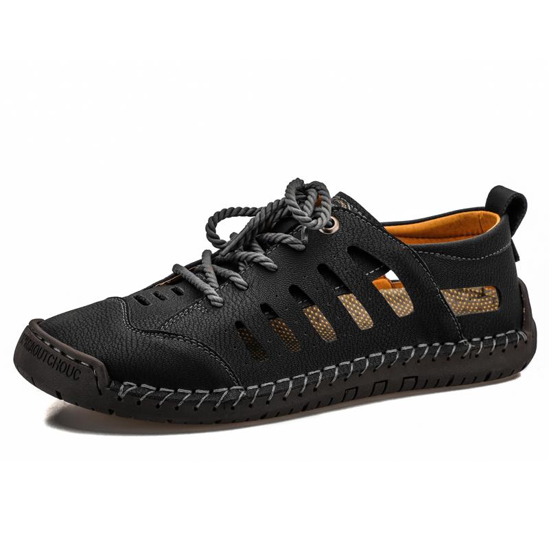 Fashion Big Size Men Leather Beach Sandals Outdoor 2024 Summer Handmade Men Shoes Men Breathable Casual Shoes Footwear Walking Sandals