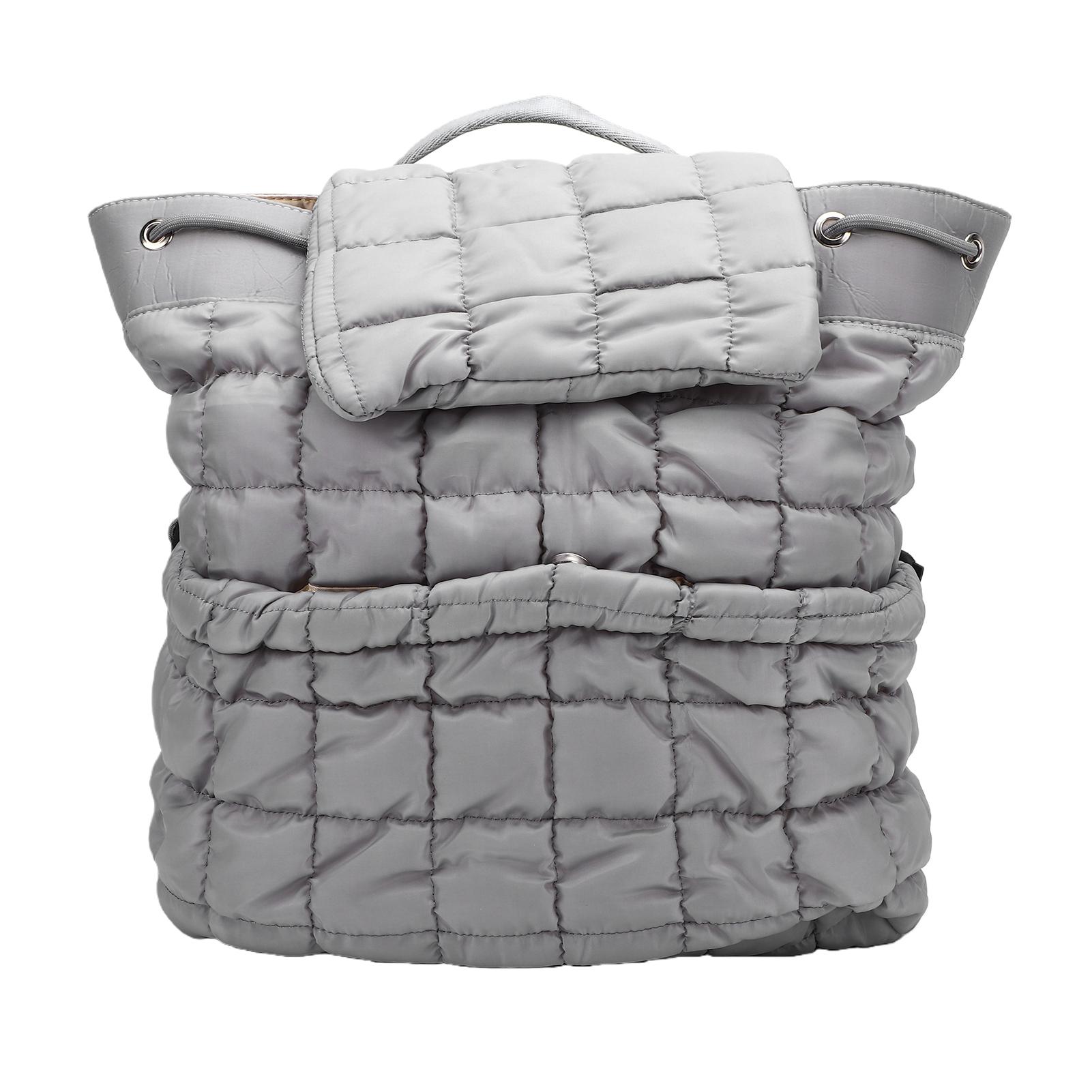 Tomtop Jms Women's Gray Quilted Backpack Lightweight Soft Puffy Travel Backpack Large Capacity Shoulder Bag For Hiking Gym Grey