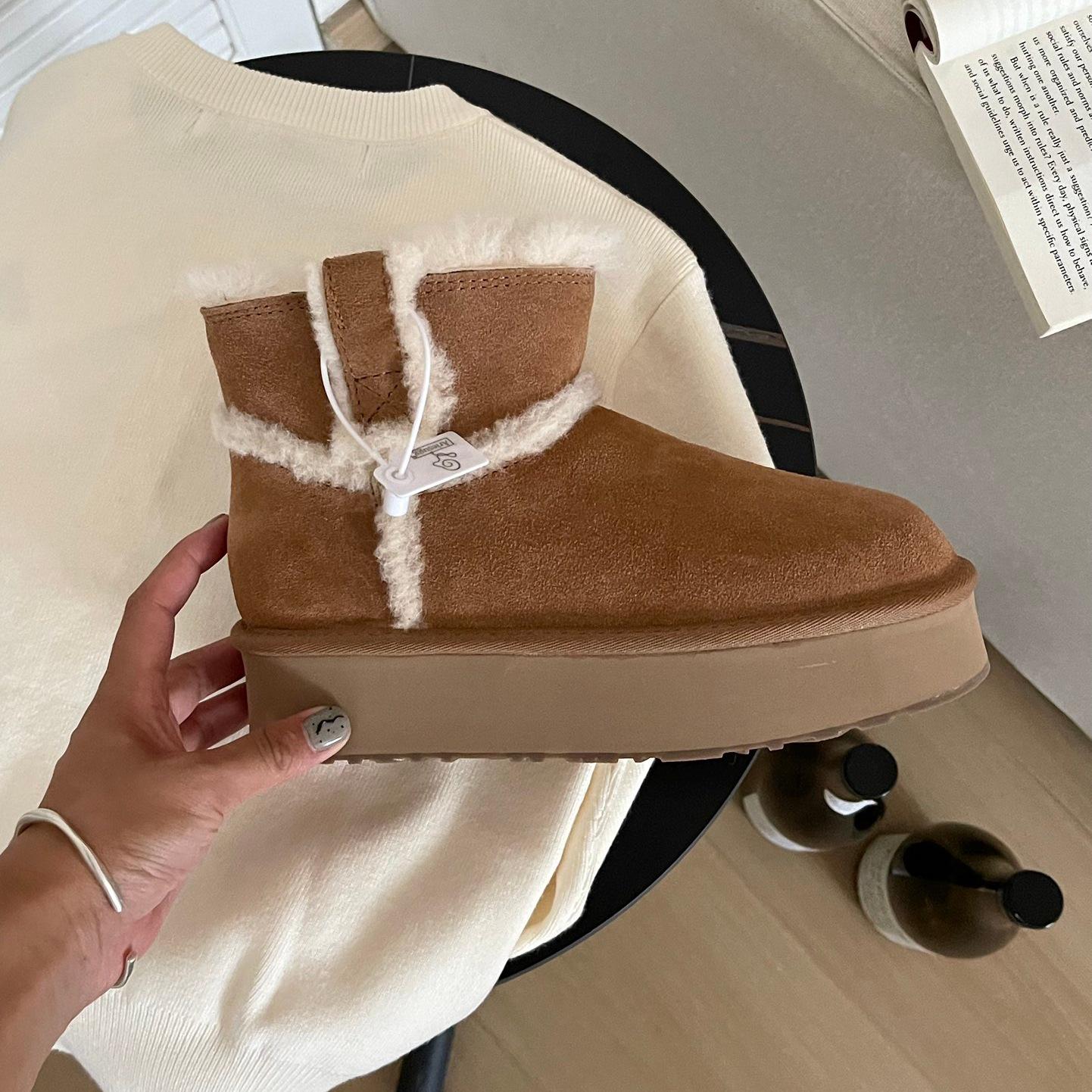 

Женские зимние ботинки Sangpo из натуральной кожи: Коровья кожа, Подкладка из меха, Толстая подошва, Теплые, Нескользящие, Увеличение роста, Зимние короткие ботинки. Size 38