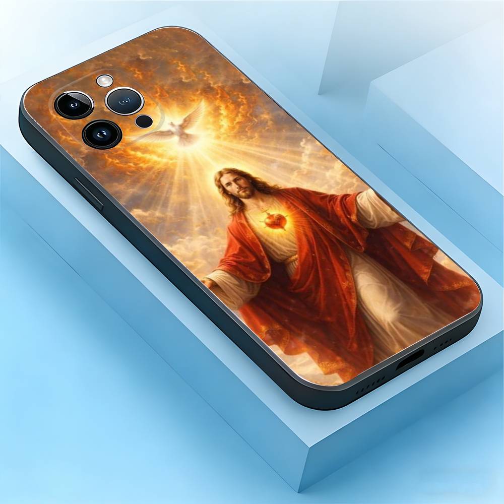 God Jesus Pray Stickers Phone Case For iPhone 17,16,15,14,13,12,11,Air,XR,Pro,Max,Plus,mini,SE Silicone Black Cover