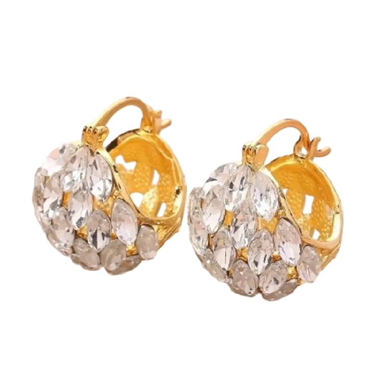 

Elegant Zirconia Inlaid Basket Dangle Earrings Crystal Pendant Ear Buckles Stylish Party Jewelry Alloy Accessories золотий