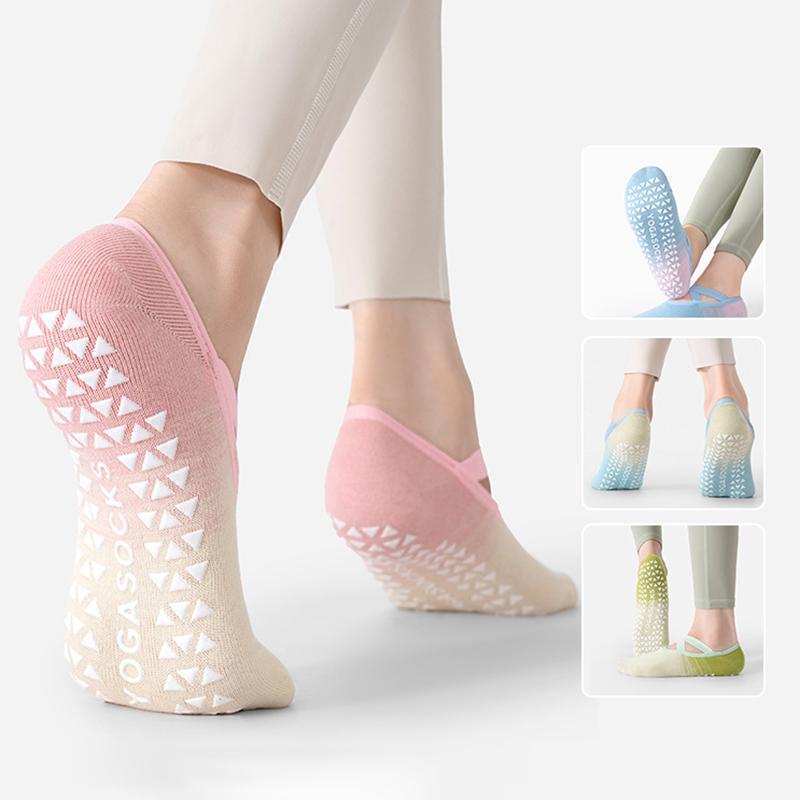 Women Anti Slip Pilates Socks Five Toe Silicone Non-Slip Yoga Sock Bandage Ballet Dance Ladies Fitness Sports Cotton Sock