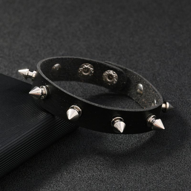 Goth Vintage Pu Leather Bracelet Men And Women Punk Spikes Rivets Cross Bracelet Jewelry Accessories