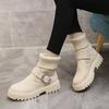 Wolloberteil Warme Stiefel Damen Neue Wintergürtelschnalle und Fleece Dickbesohlte Stiefeletten Damen