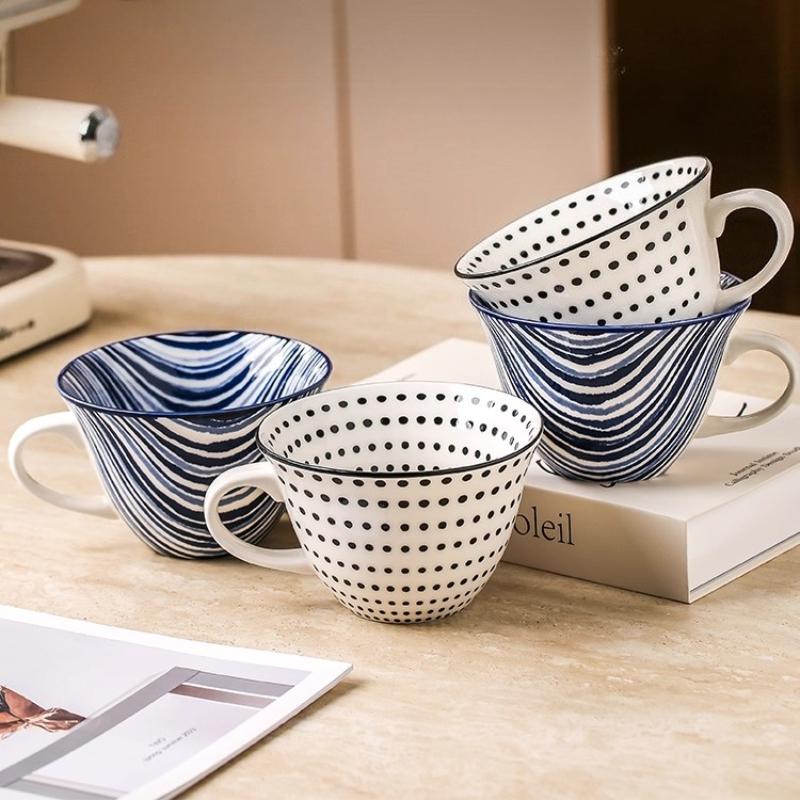 Polka Dot Blue Pattern Ceramic Cup Large Capacity Coffee Mug Jumbo Mug Tea Milk Cereal Mug Breakfast Cup for Home Kitchen, 1pc