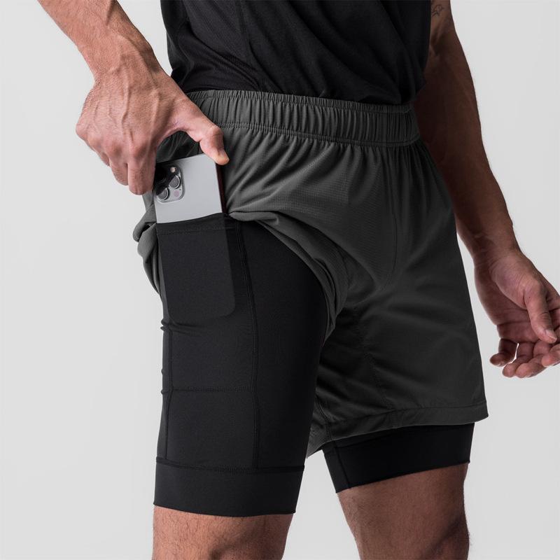 Shorts masculinos de verão, cor sólida, grandes, simples, casual, de secagem rápida, para corrida, esportivo, solto, 2 em 1, para academia, treinamento, shorts elásticos