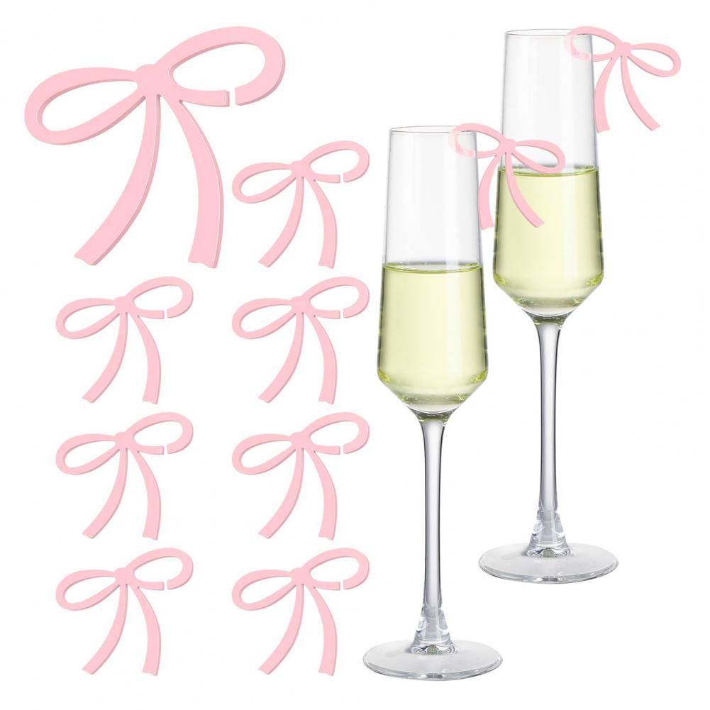 Acrylic Bow Decoration Bow Wine Glass Charms 10pcs Acrylic Bow Drink Tags for Parties Bachelorette Weddings Reusable Wine Glass