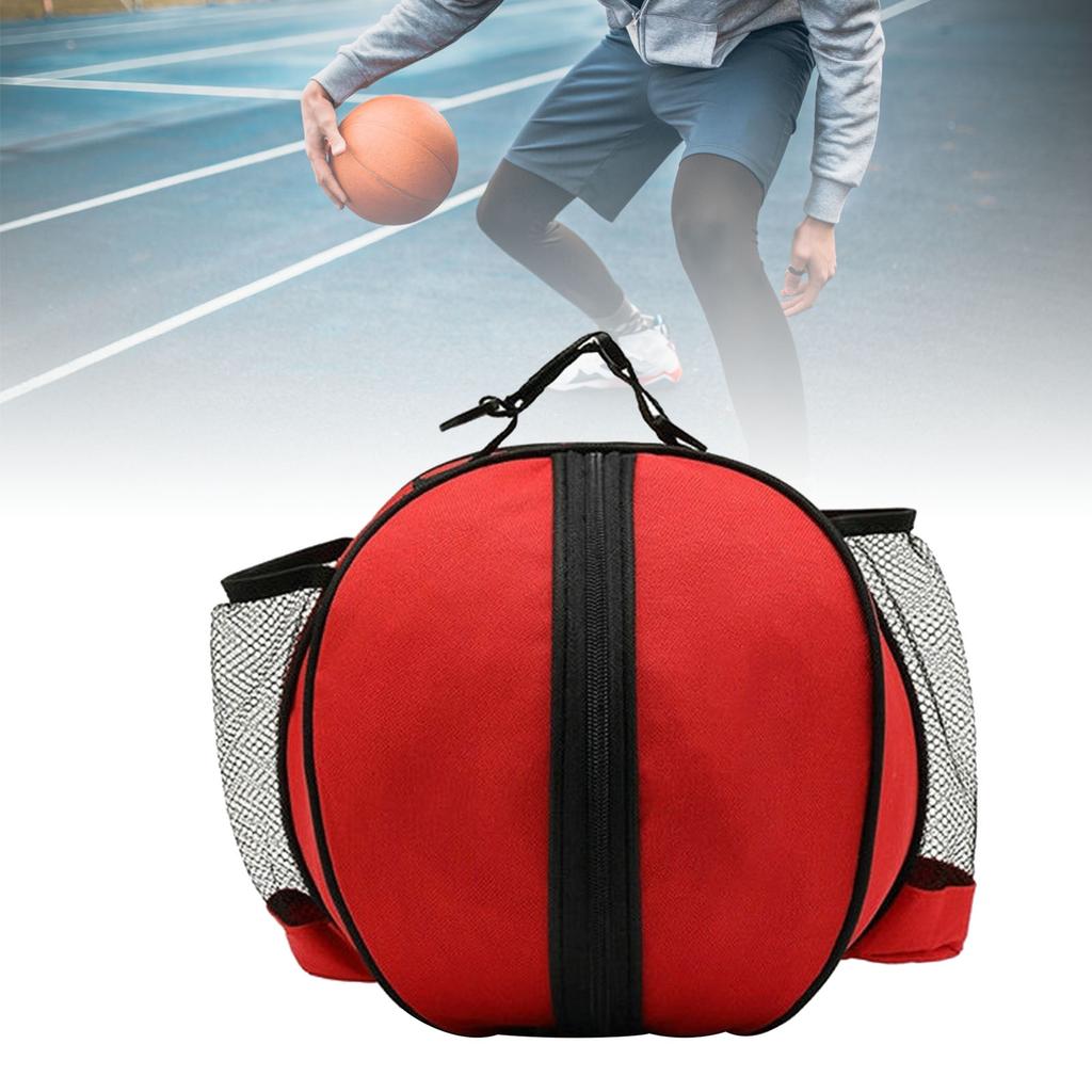 Round Basketball Bag Large Capacity Waterproof Oxford Cloth Outdoor Sports Basketball Bag with Elastic Mesh Pocket Red