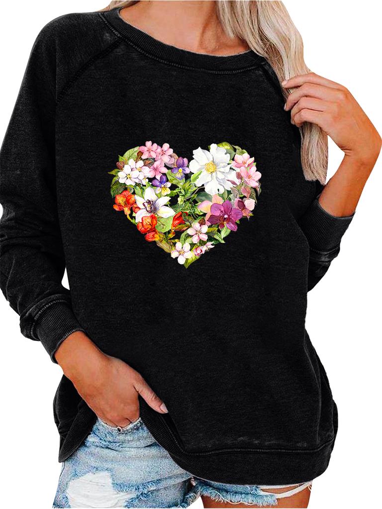 Ladies Spring/Fall Sweatshirt Women's Oversized Pullover Sweatshirt Fashion Flower Print Top