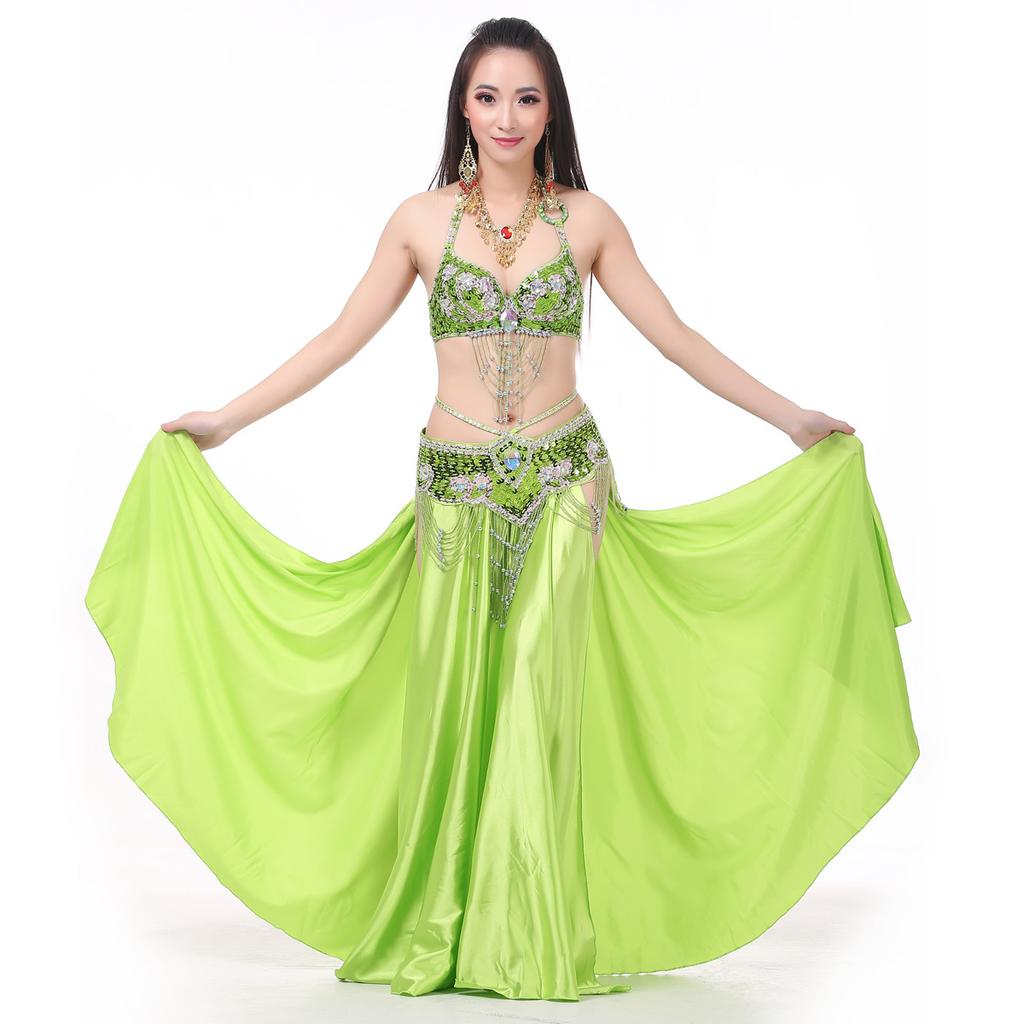 Double Slit Color Ding Skirt Belly Dance Big Swing Skirt Dance Skirt Belly Dance Stage Performance Skirt Color Shiny Skirt