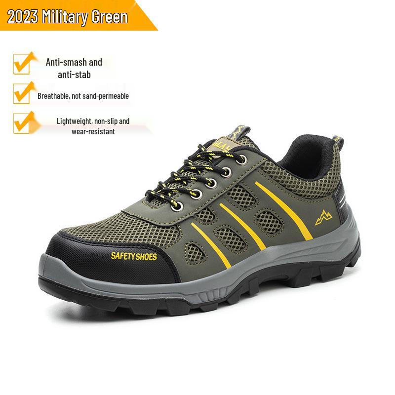 Men's Steel Toe Low-Top Safety Shoes: Anti-Smash, Anti-Puncture, Breathable, Wear-Resistant for Construction Sites.