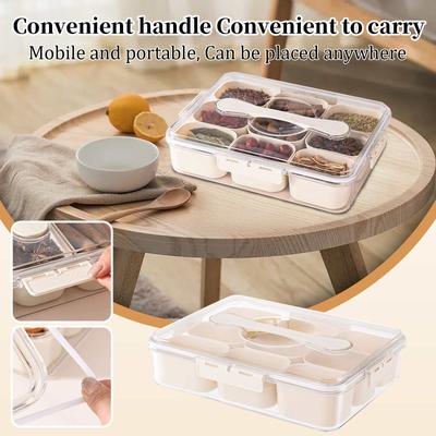 Úložný a konzervační box, krabice na koření pro domácnost v potravinářské kvalitě, úložný box, devítipřihrádkový úložný box