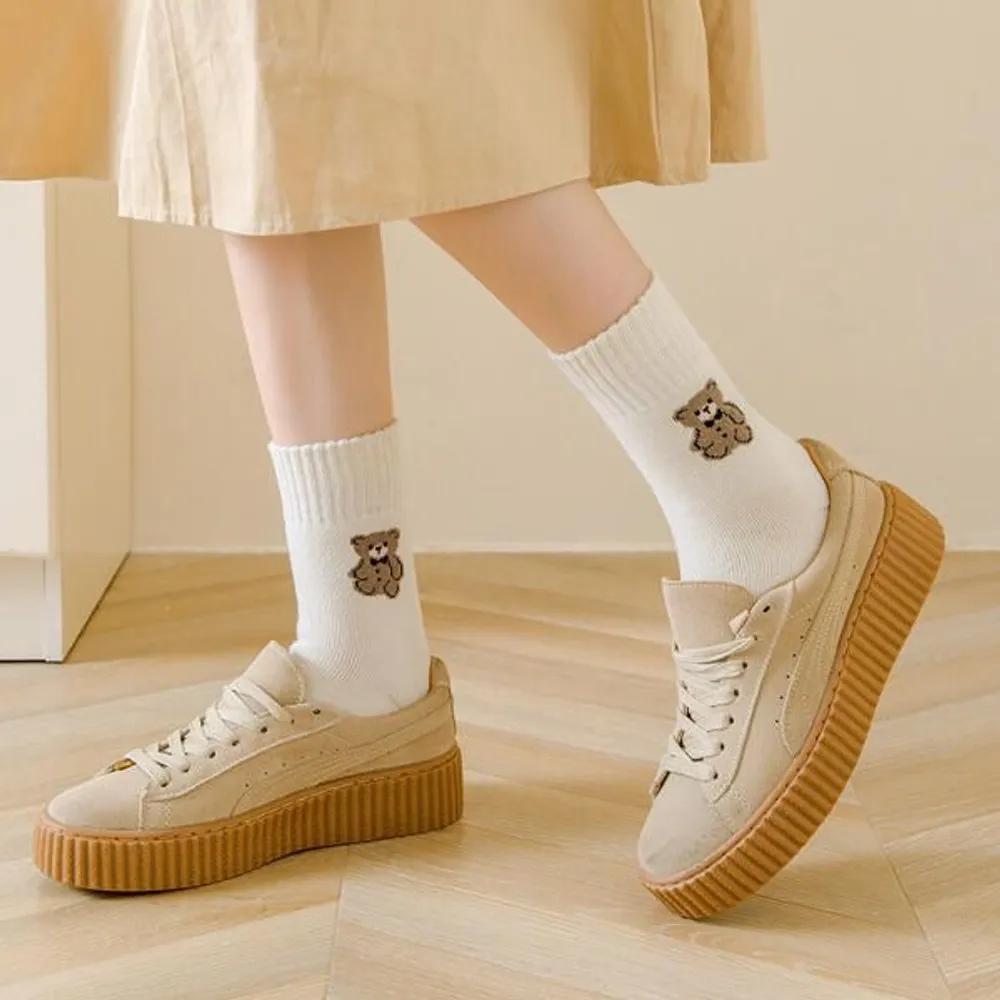 Anco Socks Double-Sole Wool Cushion Teddy Bear Socks Cream brown
