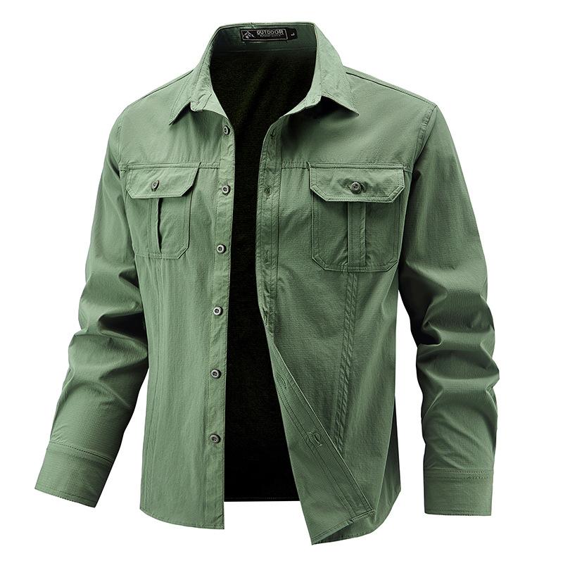 Long Sleeved Shirt Men's Casual Men's High Elasticity Comfortable Plus Size Solid Color Workwear Shirt