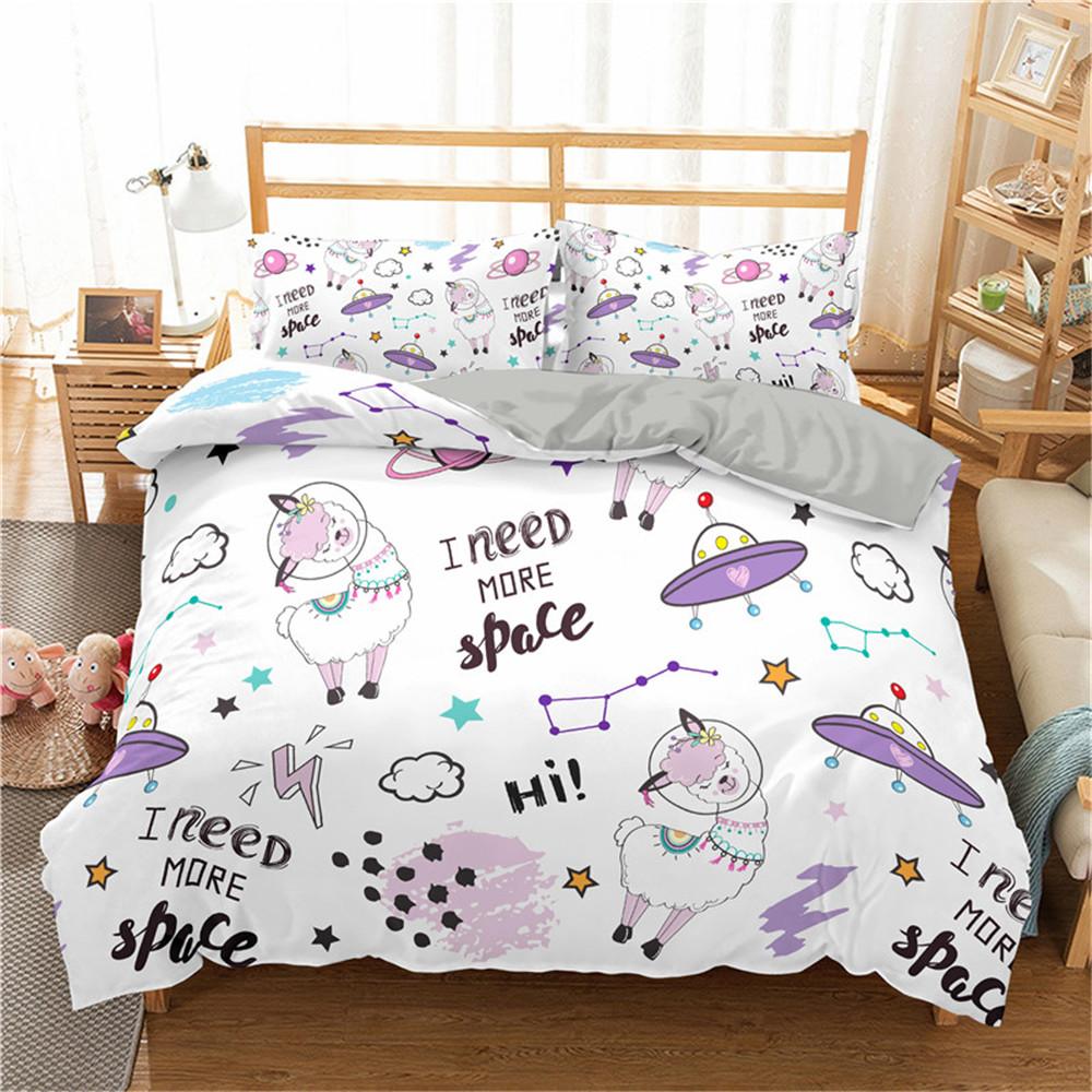 Täcke 41 3 delar Tecknade Söt Alpackamönster Sängkläder Set Queen Size Täcke Sängset Sängkläder Täcke Flera Storlekar
