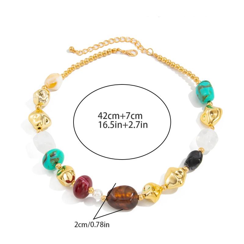 Bohemian Colored Resin Beaded Necklace For Women Vintage Adjustable Acrylic Short Choker Jewelry Gift