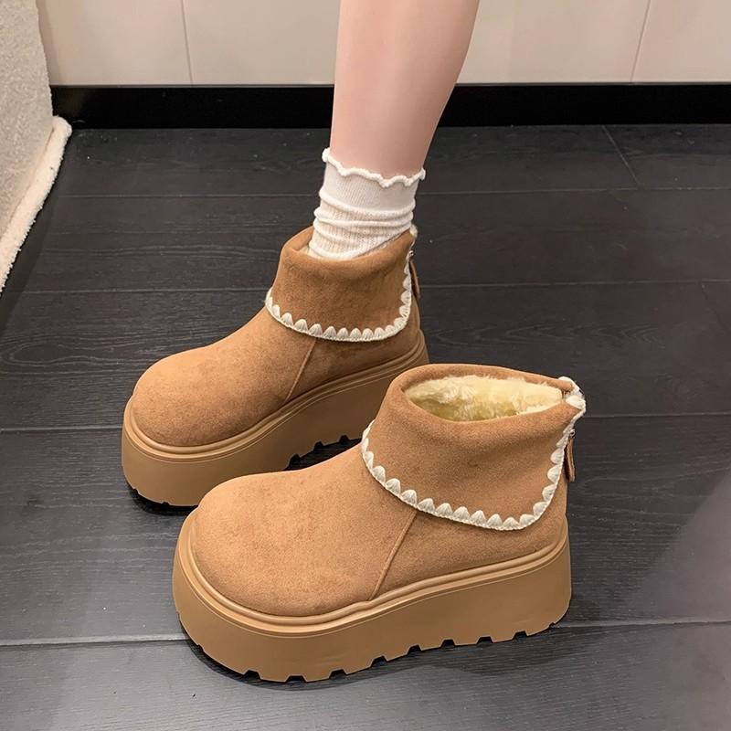 Leather thick-soled heightening snow boots women's new versatile short boots in autumn and winter, piled and thickened cotton shoes
