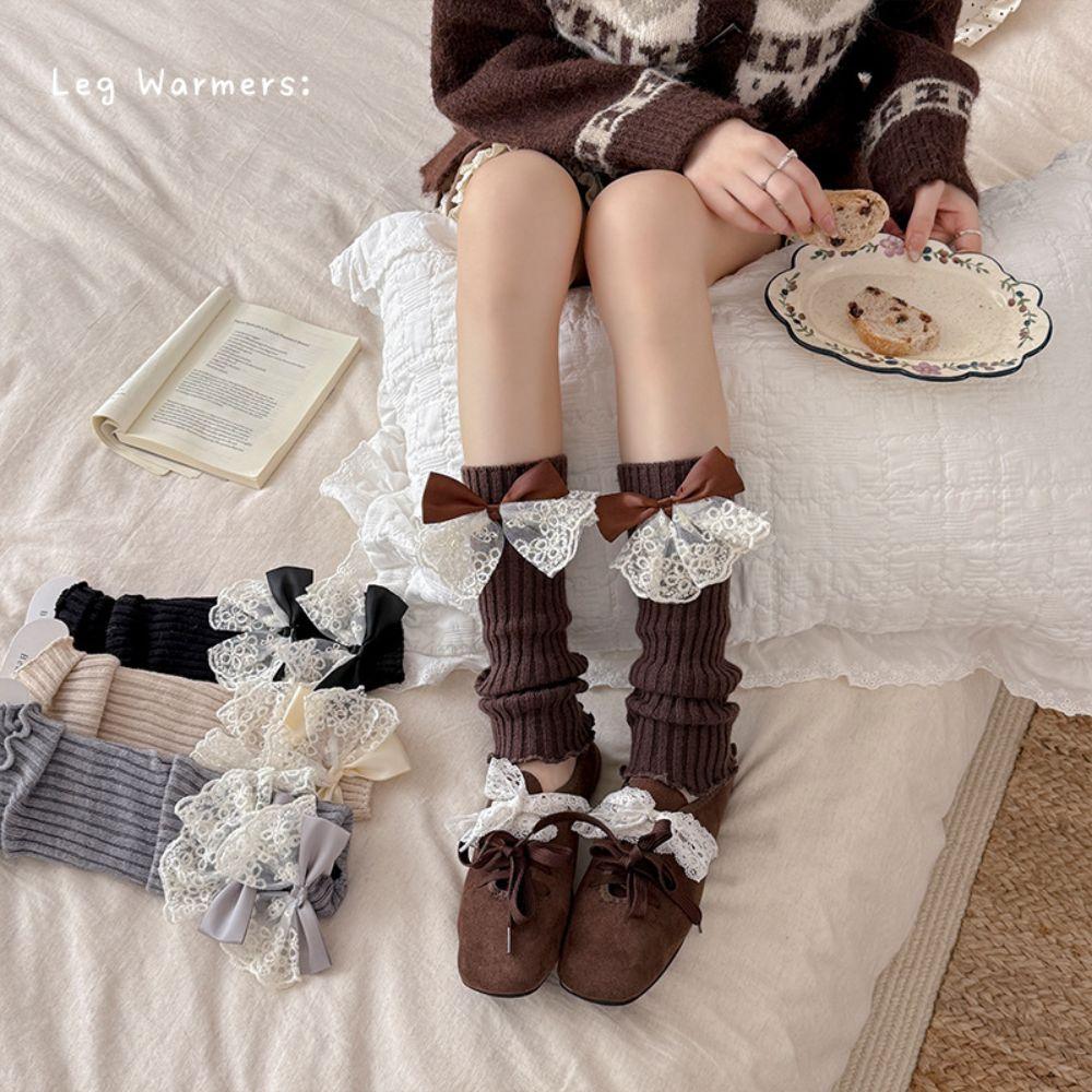 Bow Foot Cover Knitted Bow Leg Warmers Kawaii Long Stockings  Girls Fashion