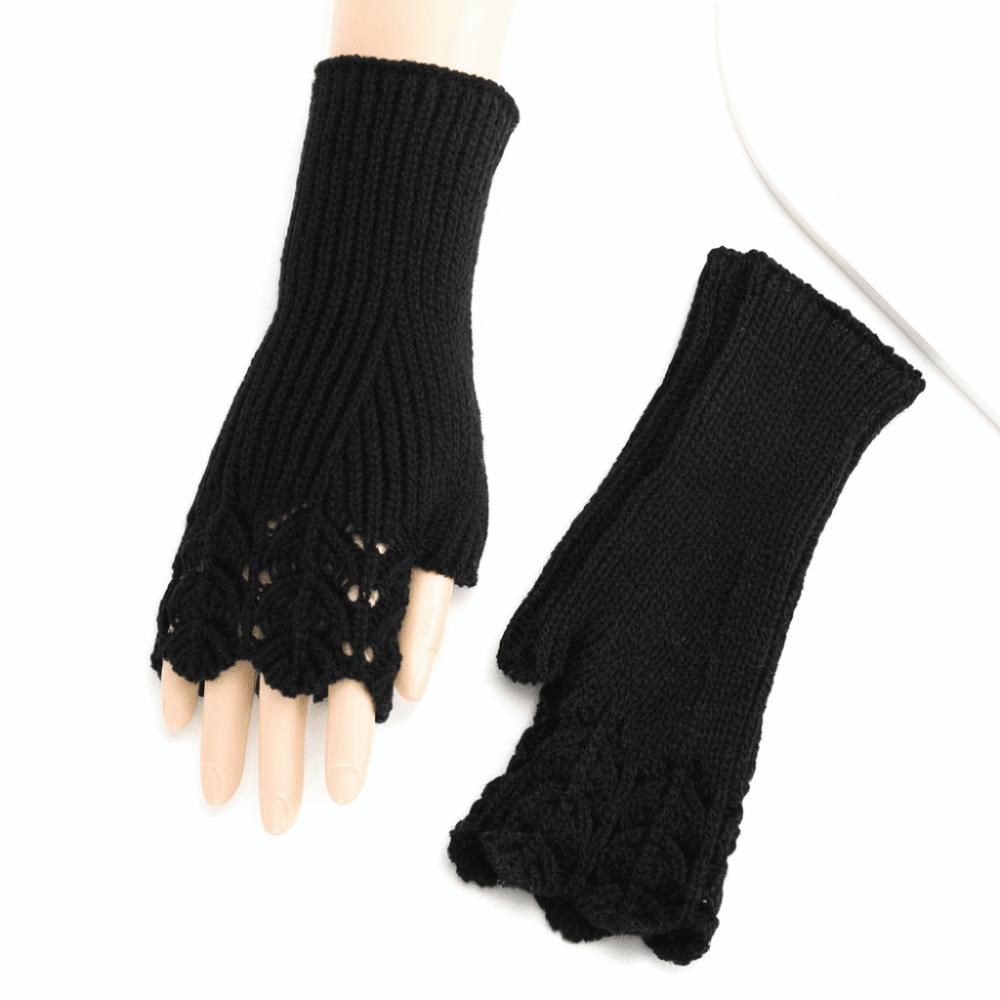 

Knitted Women Imitation Cashmere Mitts Elegant Lace Thermal Gloves Fingerless Glove Keep Warm чорний