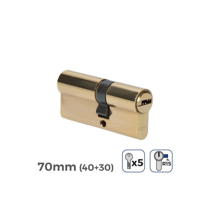 Cylindre de porte 70mm (40+30mm) - GENERIQUE - Largeur de came R15 - 5 clés de sécurité incluses