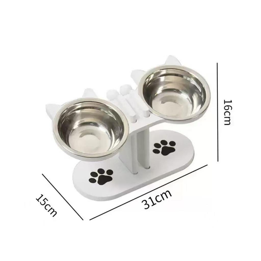 Wooden Pet Feeding Stand with Stainless-Steel Bowls Modern for Kitchen