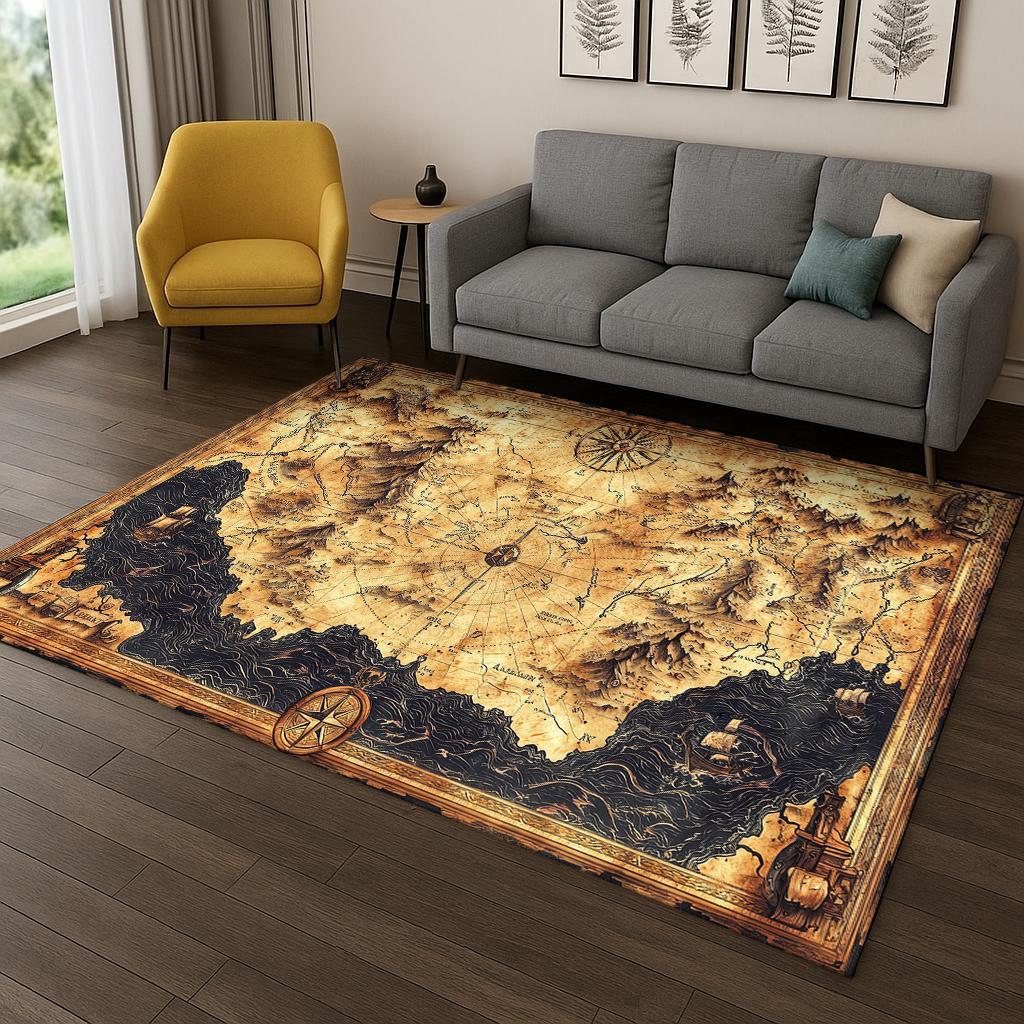 

Retro Navigation Map Compass Carpet Rug for Bedroom Living Room Sofa Home Doormat Kitchen Decor,Kid Game Area Rug Non-slip Mat 40x60cm