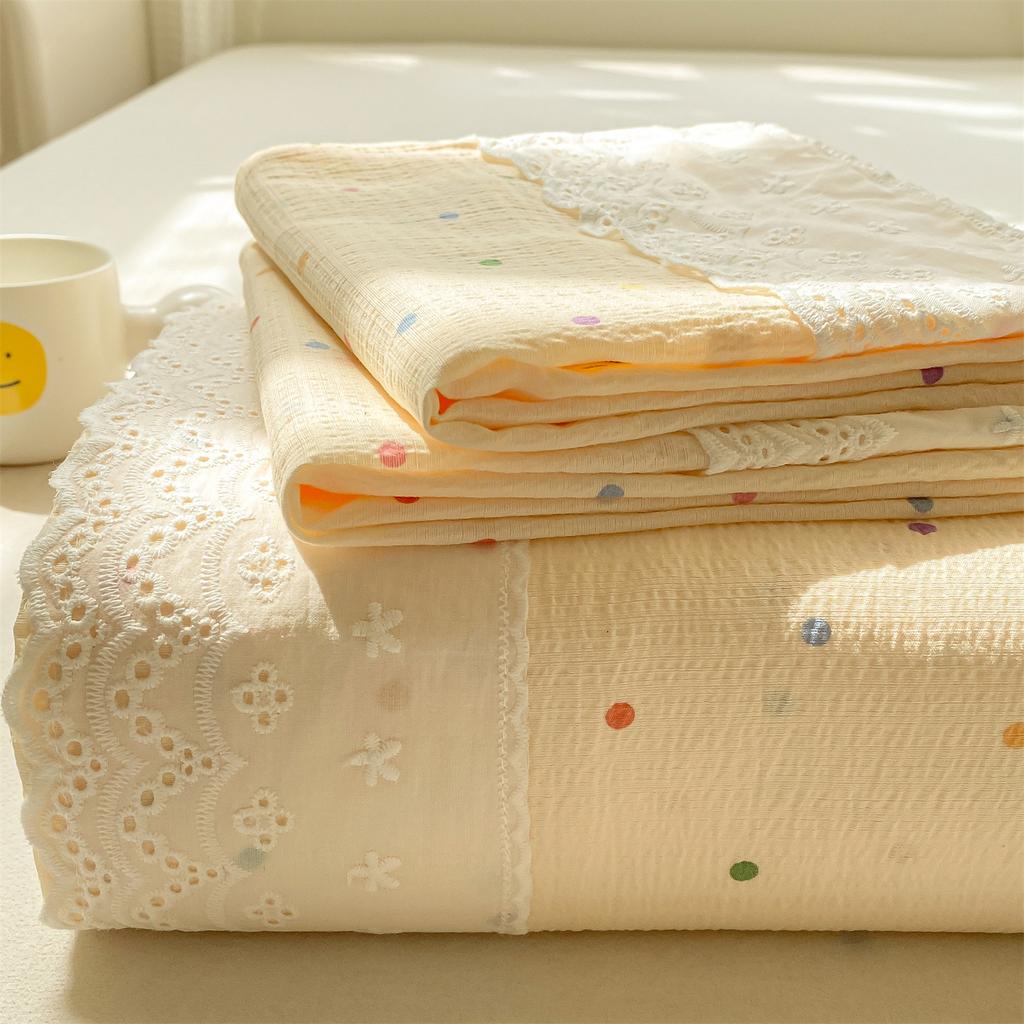 Klasse A Doppellagiges Garn Bettlaken Einzelstück Spitze Spitze Stepplaken Studentenwohnheim Dreiteiliges Set Einzelner Kissenbezug 3