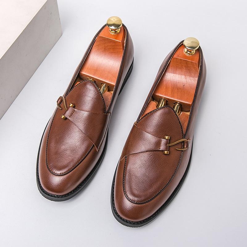 Moda Britannica Uomo Nero Marrone Slip-On Pelle Monk Strap Scarpe Uomo Penny Loafer Scarpe Formali per Matrimonio
