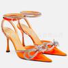 European and American bow rhinestone high-heeled sandals transparent pointed thin heel bag head high-heeled shoes fashionable and versatile customizat