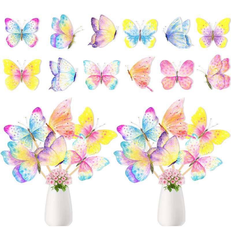 2025 New Model, Spring Flowers, Party Decoration, 12pcs/set, Butterfly Pattern, Vase Plugin, Cake Decoration, Cake Plugin